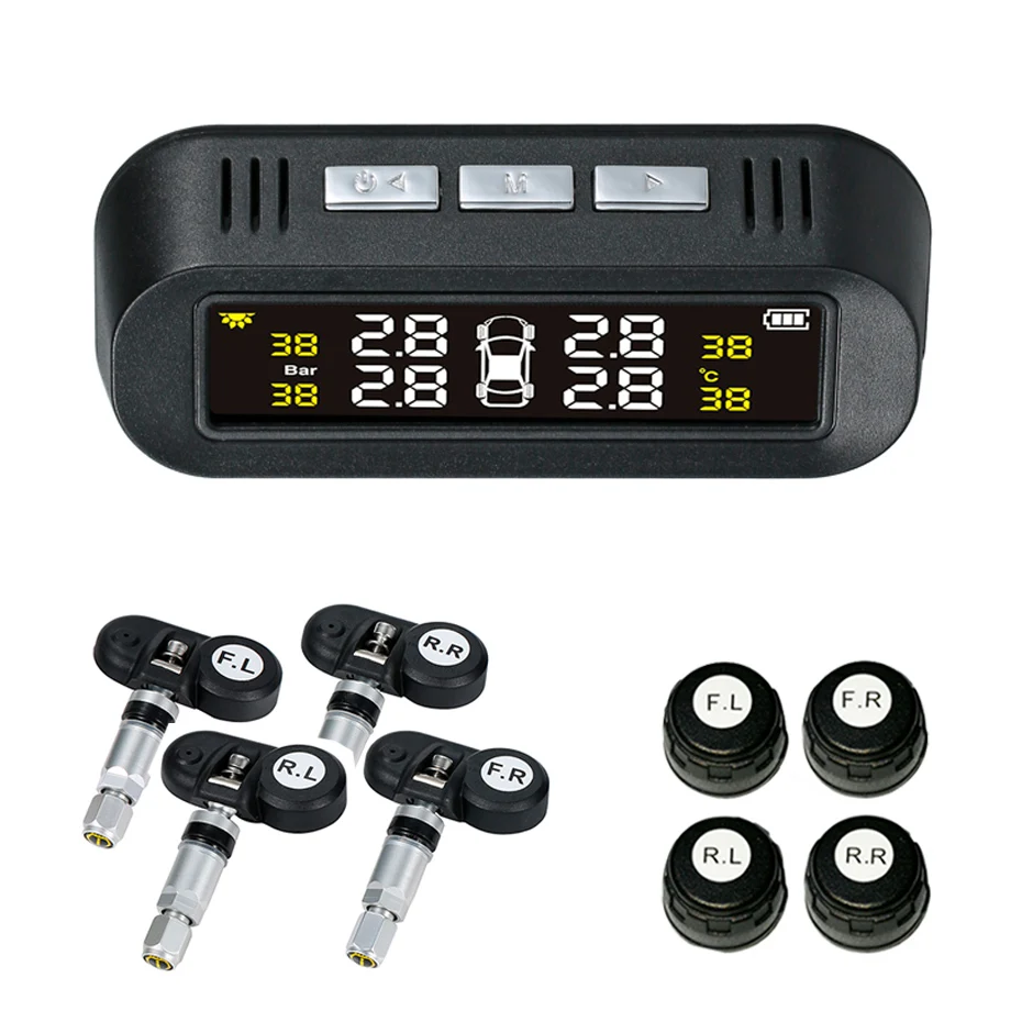 

Car TPMS tire pressure monitoring system Solar power TPMS support English voice Internal External tire pressure sensor