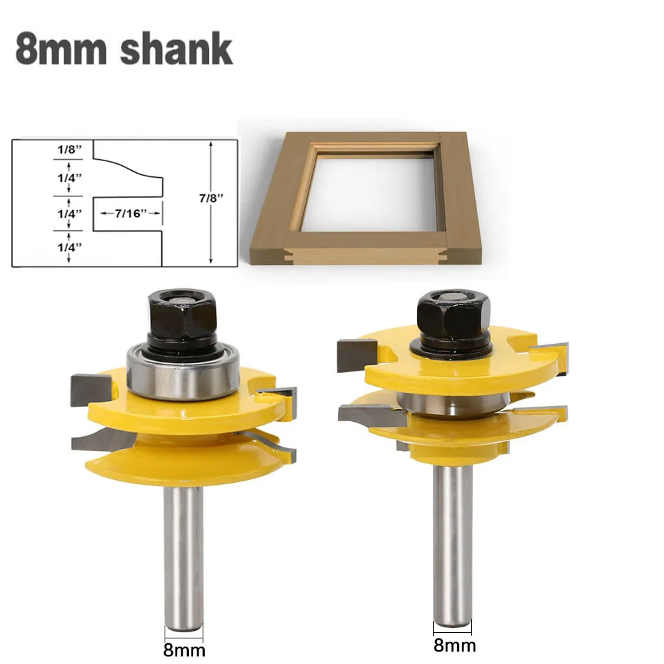 

2pcs/set 8mm Shank 2 Bit Rail & Stile Router Bit Set Router Bits For Wood Tungsten Carbide Woodworking Milling Cutter