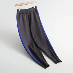 Осенние женские повседневные брюки Одноцветный полосатый вязаные брюки для женщин