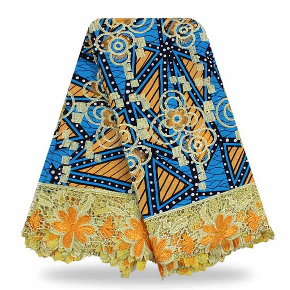 

2018 Newest Double Bordered Wax Lace Embroidered Wax print Print Cotton African Fabrics For Craft and Dress makings YBGLW-207