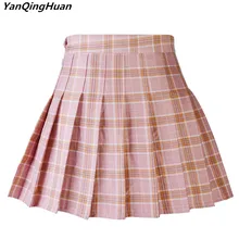 YANQINGHUAN, летняя мода, женская плиссированная юбка, Harajuku, студенческий стиль, юбки, мини, для девушек, Kawaii Baita, высокая талия, клетчатая юбка