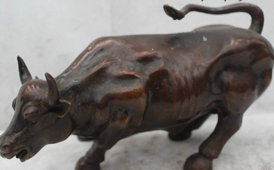 

6"Lucky China Chinese Bronze Fengshui Zodiac Wealth Year Bull Cow Statue Sculptu