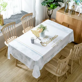 

Joyous Europe style 3D Tablecloth White Snowflake Christmas Gift Box Pattern Polyester Rectangular Table Cloth for Party Banquet