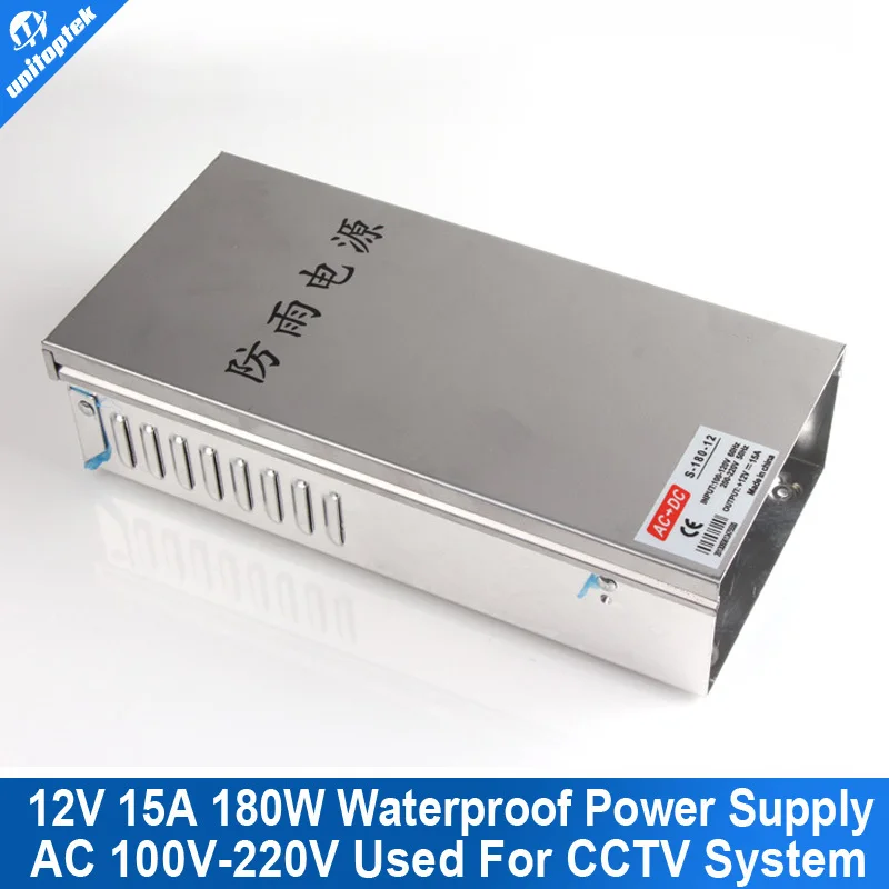 

IP67 Waterproof DC 12V 15A 180W Output Switching Power Supply Driver AC 100V-220V Input 12V Output For CCTV Camera