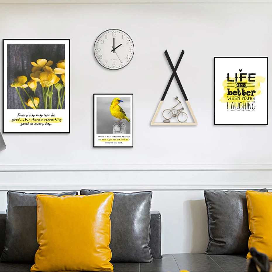Nordic Современные желтый цветок и птицы смеясь более холст картины Книги по искусству Плакаты отпечатки Стены картинки для Гостиная Home Decor