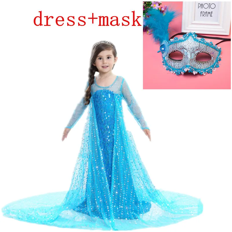 

Baby girl clothes Snow Queen Elsa Costume Cosplay Party Gown Fancy Dress and mask