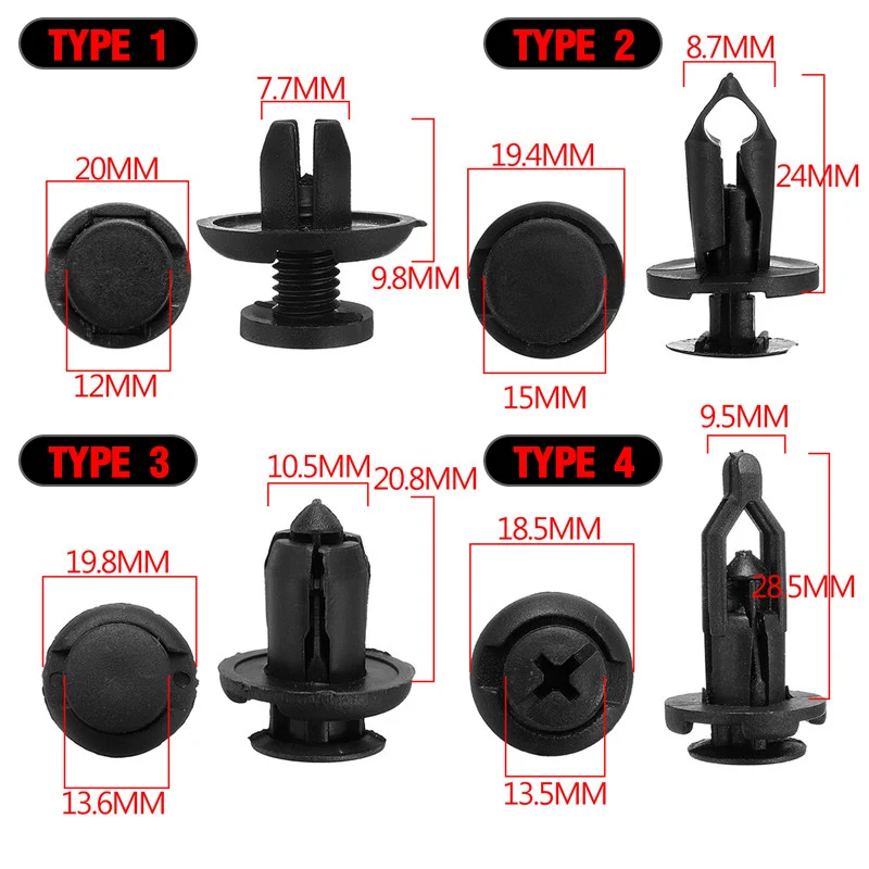 Горячая 40 шт. Авто Бампер Застежка 4 типа отверстие заклепки фиксатор толчок крышка двигателя автомобиля клипса обшивки панели двери крепеж