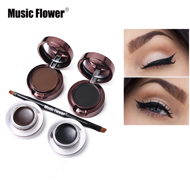 

Music Flower Brand 2 In 1 Gel Eyeliner & Eyebrow Powder Makeup Palette Waterproof Black Brown Natural Eye Liner Cosmetics Set