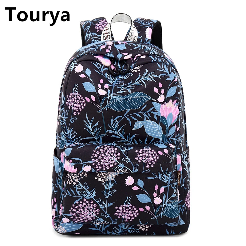 Tourya Модный водонепроницаемый женский рюкзак с цветочным принтом, школьная сумка для девочек-подростков, повседневный рюкзак для путешествий, рюкзак для ноутбука Mochila