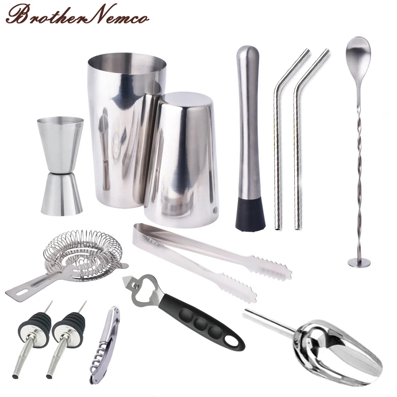 

2018 14 pieces Premium Shaker Barware Set Stainless Bar Boston Cocktail Shaker Set Bartender Kit Includes Shaker Spoon