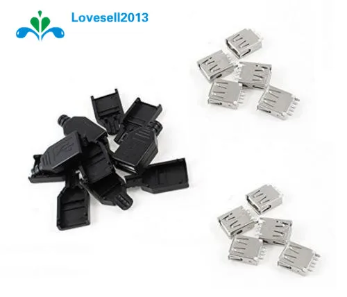 

5 PCS USB 2.0 Type-A Plug 4-pin Female Adapter Contor jack Plastic Cover
