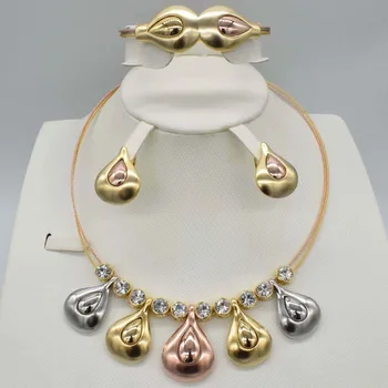 

Rose Gold Color Crystal Necklace Earring Bracelet Ring Set Rhinestone New Simple Party Dress Jewelry Sets For Women