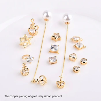 

Japan and South Korea fresh inlaid Zircon Pendant copper plated genuine gold DIY jewelry accessories necklace bracelet earrings