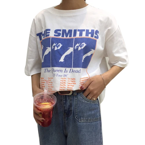 

Vintage Letter Printed Causal White Cotton All Match Loose New Fashion Basic Short Sleeve Female T-shirts