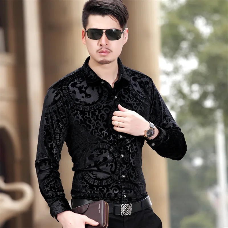 

2019 New Fashion Velvet Thickening Slim Fit Man Dress Shirts Casual Long Sleeve Shirts M-4XL