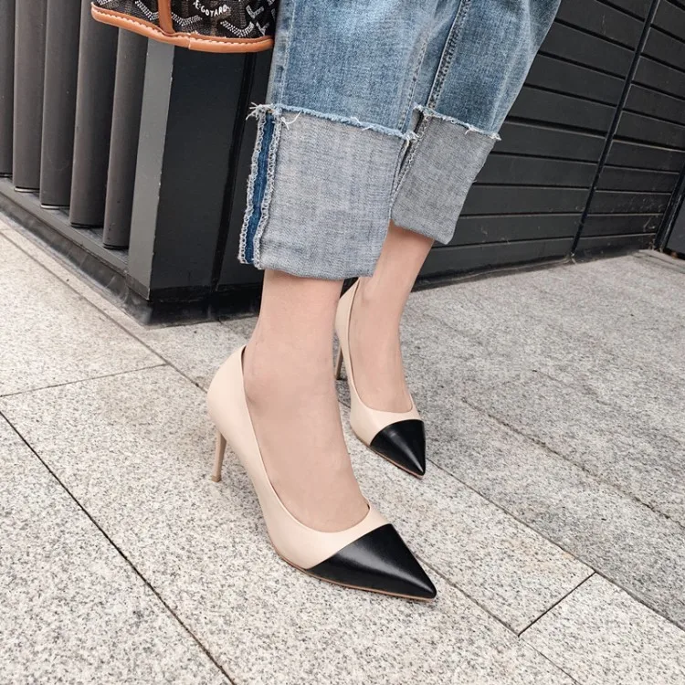 Big Size 9 10 11 12 ladies high heels women shoes woman pumps Colour-matched pointed shallow-mouth slim-heeled shoes
