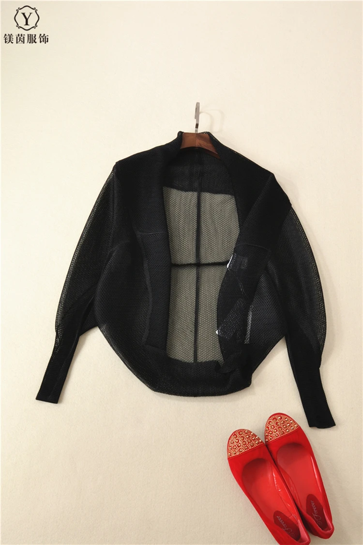 Bleu Gratuite Manteau Automne Blue À dark Creux Vêtements Longues Femmes Fold Châle Livraison De New Miyake Manches Maille gqx6ZwfZ