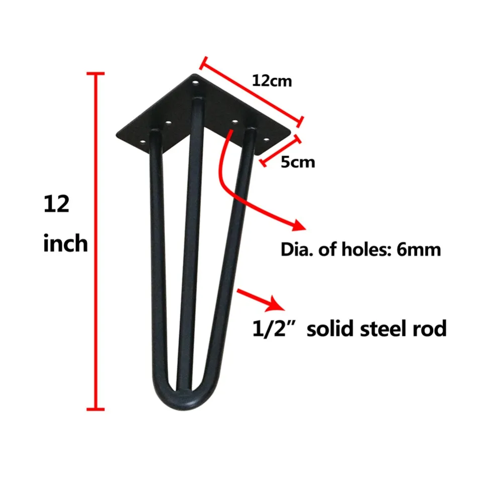 

12'' Hair pin legs (set of 4 ) metal furniture legs for coffee tables home DIY projects modern design 1/2" Steel Rods