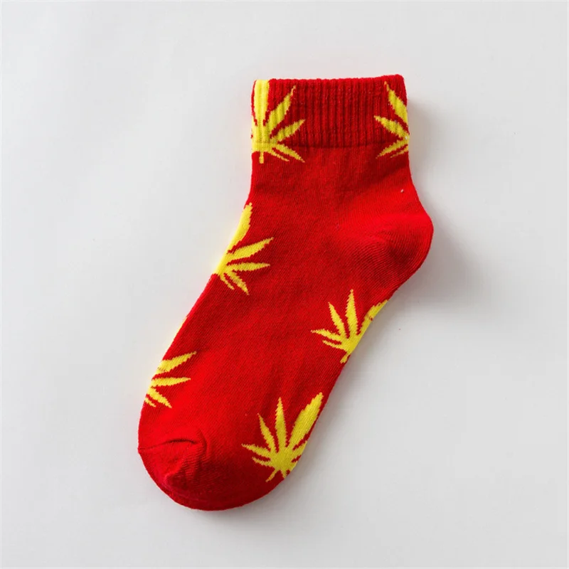 Moda Socmark Summer Women Men's Funny Ankle Socks Hemp Meias Long Happy Maple Leaf sokken Cotton Weed Grass White Black Socken - Цвет: 52145