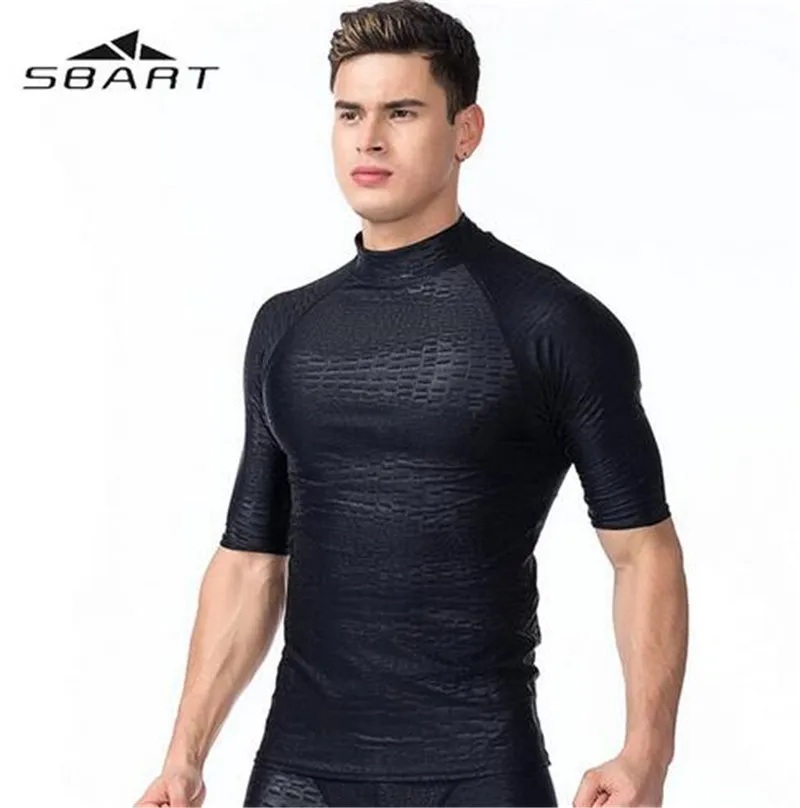 SBART Men Half Sleeve Swim Shirt Surfing Wear Quick Dry Waterproof Rash Guards Professional Beach Shirt Diving Wetsuit Swimwear