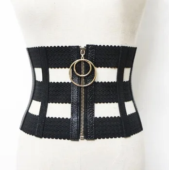 

New women ultra wide adjustable slim body corset belt black PU leather retro design comfortable elastic belts accessories