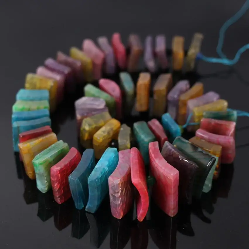 

15.5"/strand Rainbow Dragon vein ag ate Freeform Slab Slice Beads,Mixtz Candy Color Raw Stone Arc-Shaped Beads Jewelry Necklaces