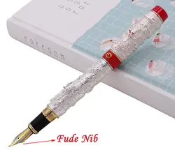 Jinhao винтажная перьевая ручка двойной дракон каллиграфия Fude перо серебро-красное кольцо Металлическая резьба тиснение тяжелый подарок