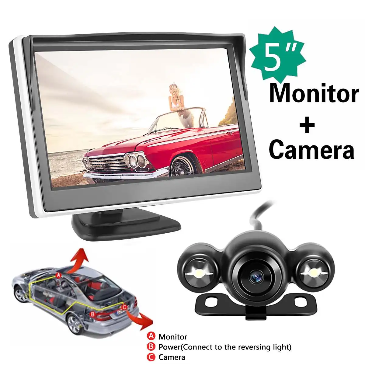 

5 Inch LCD Screen Mirror Wireless Car Monitor With 170 Degree Waterproof Car Rear View Backup Camera Reverse Parking System