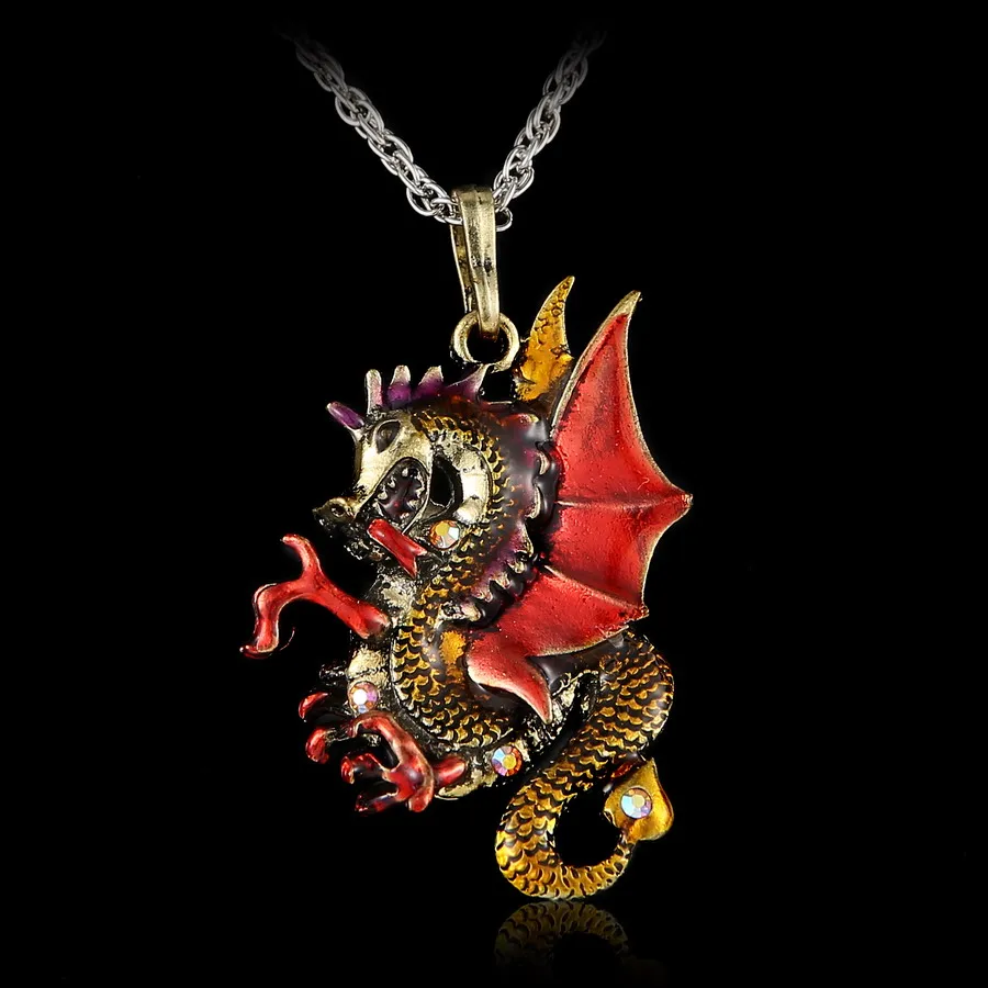 

Crystal Vintage Dragon necklace for Women Jewelry Gothic Antique Animal Necklace Pendant Long Necklace epacket drop shipping