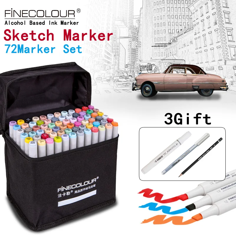 FINECOLOUR Эскиз Художника Двуглавый Copic Маркер Набор 36 48 60 72 Цвета Спиртовой Основе Манга Арт Маркеры для Дизайна поставки - изображение