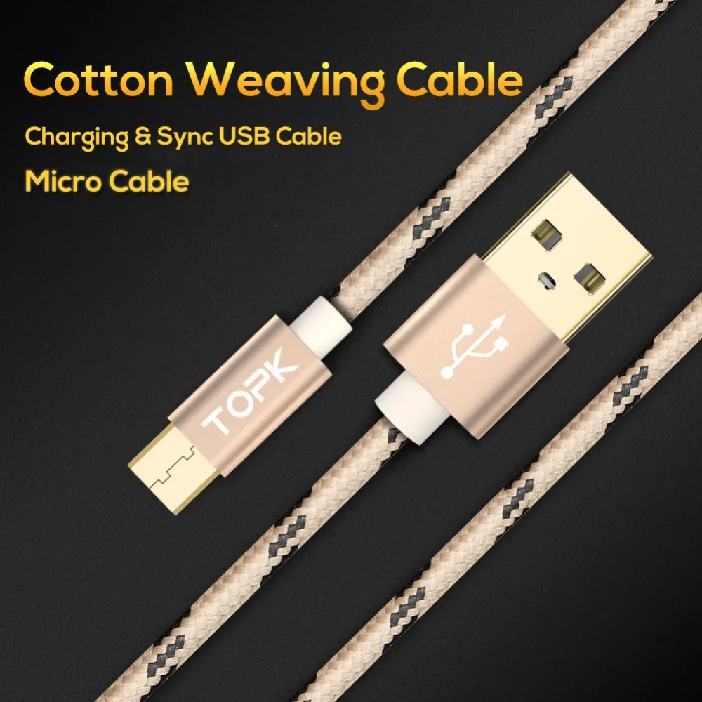TOPK 5 Pack Cable Micro USB Ultra Durable y Cable de datos trenzado de Nylon del teléfono móvil cargador USB Cable para Samsung HTC Huawei