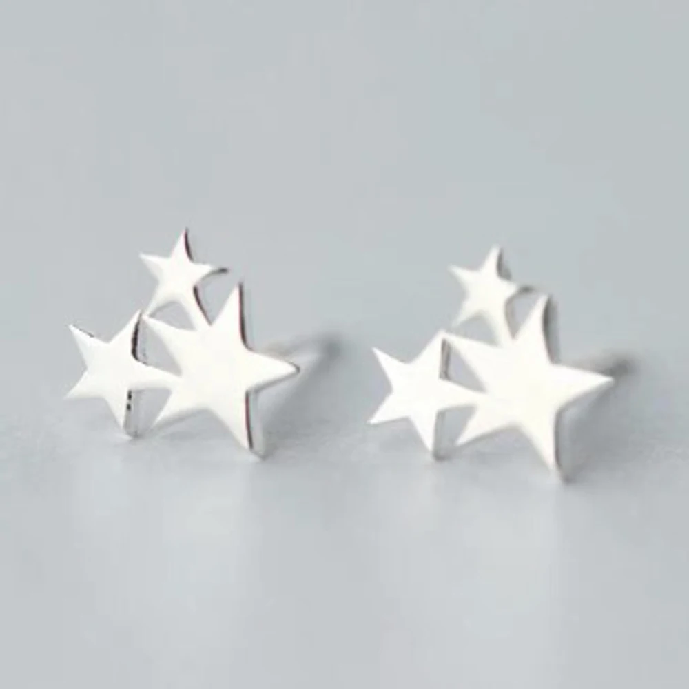 

100% 925 Sterling Silver Three Star Stud Earrings for Women Prevent Allergy Brincos Pendientes Mujer Moda 2019 Brincos Earring