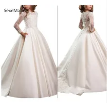 White Customized Girls First Communion Dresses Vestidos De Comunion Para Ninas Lace Long Sleeves Flower Girl Dresses for Wedding elegant a line pearls and lace first communion dresses for girls vestidos de comunion casamento flower girl dresses for wedding