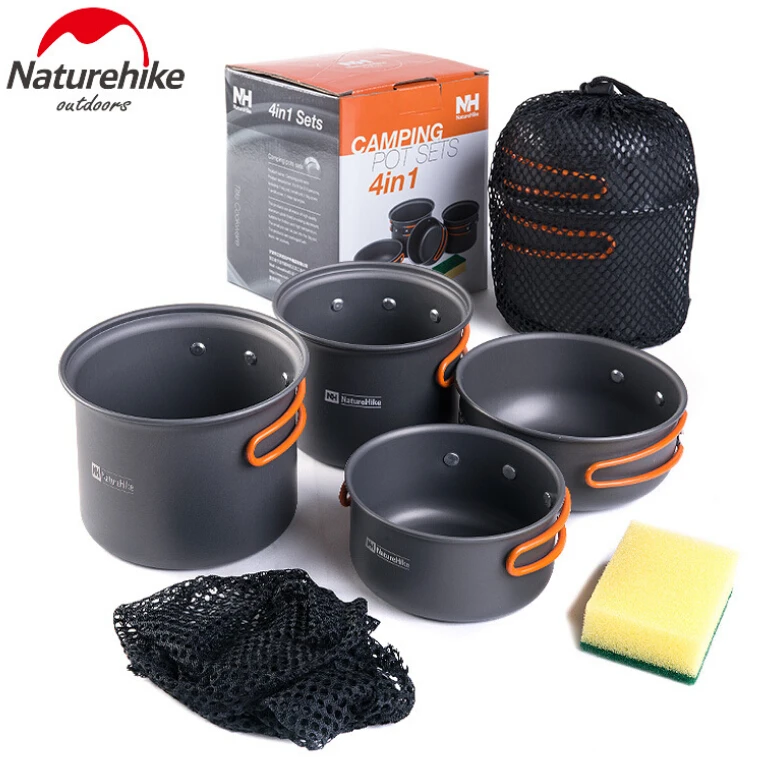 ФОТО NatureHike Outdoor Camping Cookware Safe Health Rub Resistance Picnic Cooking Hiking Tablewares Cooker Set 2-3 people