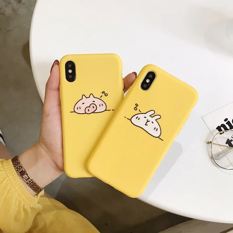 

GYKZ Japan Style Couple Case Cover For iPhone XS MAX XR X 7 6 6s 8 Plus Cute Lazy Rabbit Phone Shell For iPhone 7 Soft TPU Coque