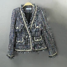 Твидовая куртка пальто тяжелая промышленность bur отделка бежевый кайма Осень/Зима Женская куртка новая женская куртка с длинными рукавами