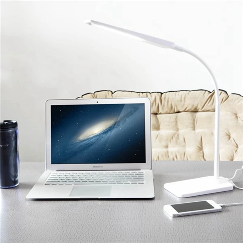 Gooseneck 6W LED Desk Lamp with USB Charging Port 3 Level Dimmer Touch
