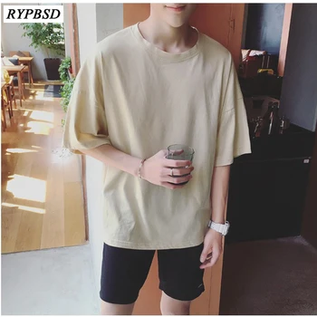 

New 2019 Summer T-shirt Men Solid Color Harajuku Bat Sleeve Korean Loose Short Sleeve Causal Rock Hip Hop Swag Tee Shirt Homme