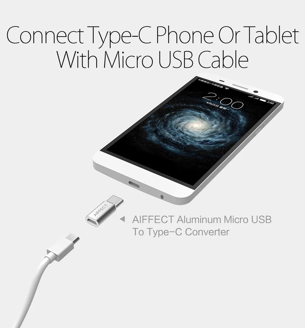 AIFFECT Micro USB в type C конвертер Кабель type-c адаптер USB-C зарядки для Xiaomi OnePlus Nexus 5X LG