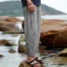 Мужские летние Новые Стильные Простые и модные брюки из чистого хлопка и льна прямые Свободные мешковатые японские брюки Харадзюку