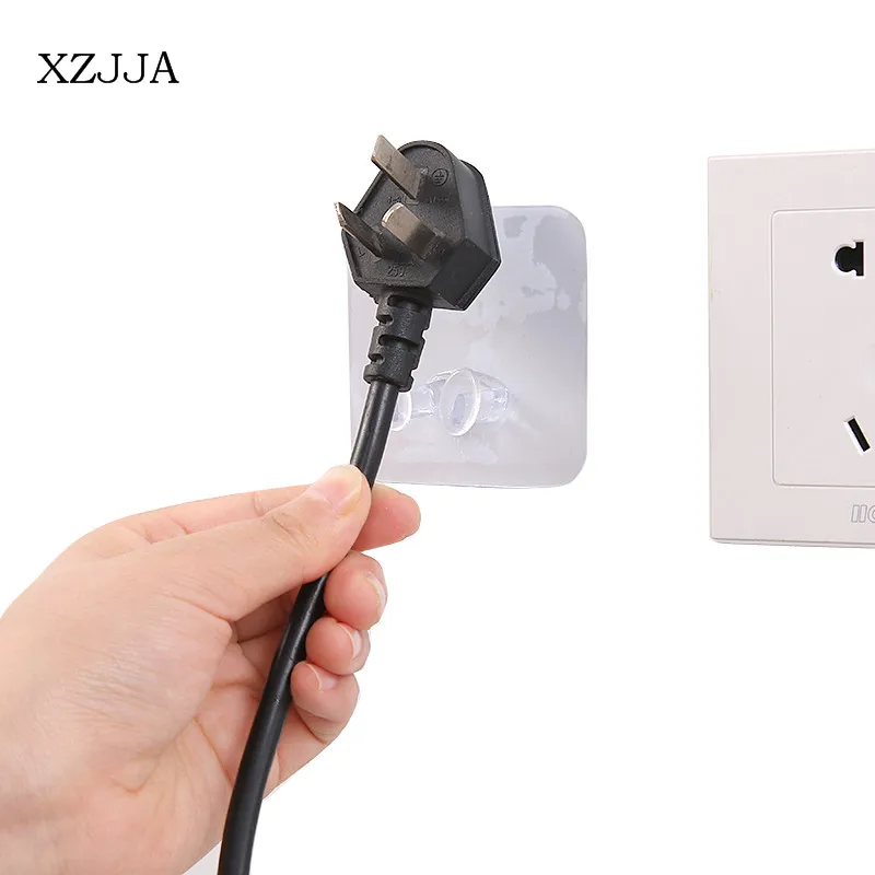 

XZJJA 3PC Transparent Socket Head Hang Hook Plastic Self-Adhesion Mobile Phone Charging Storage Rack Kitchen Bathroom Organizers