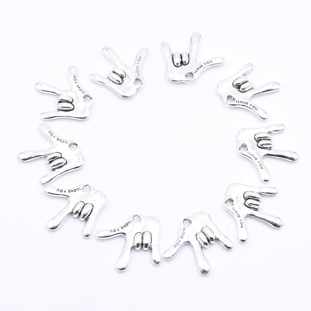 

Hot 10pcs Gesture Symbol I Love You Pendants Charms for Jewelry Making DIY Craft Charms Pendants for Bracelets Necklaces Making