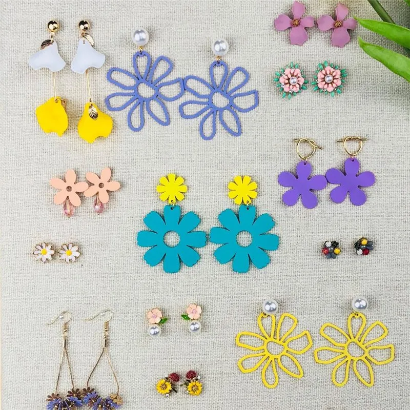 

Korean Trend Summer Sweet Macaron Color Geometric Acrylic Flower Hollow Sequins Earrings for Women Party Beach Jewelry Gifts