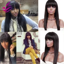 Hot Sale 100% Brazilian Virgin Hair Full Lace Human Hair Wigs With Bangs Full Fringe Wig Straight Lace Front Wigs Bleached Knots