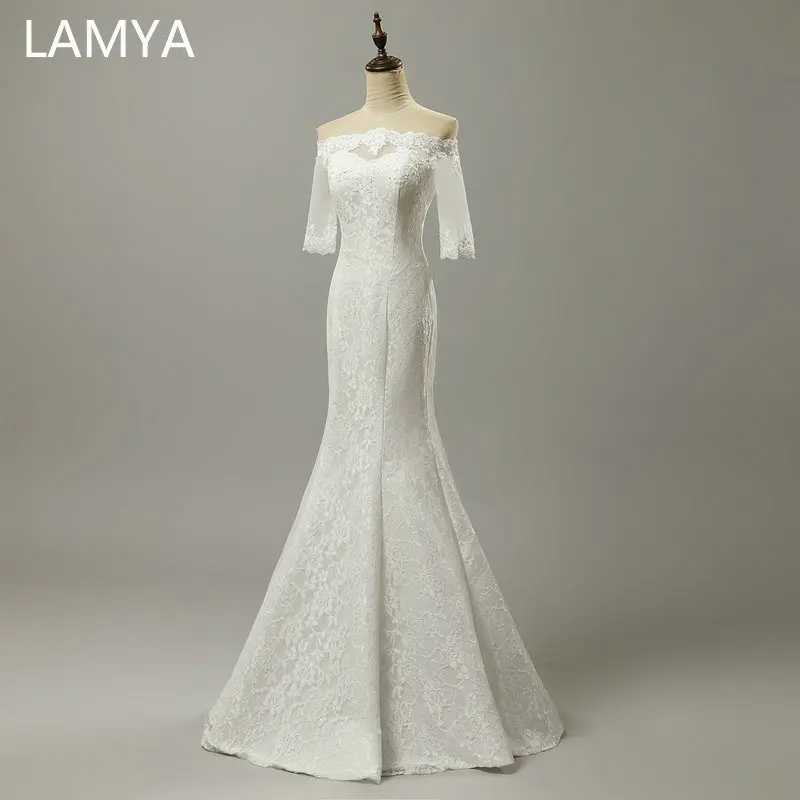 LAMYA Cheap China Wedding Dress Crystal Pregnant Plus Size Boat Neck Robe De Mariée Bride Ball Gowns Vestido De Noiva lace wedding dress