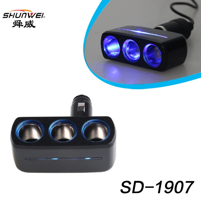 

adjustable angle one point three car power distributor cigarette lighter socket with LED lamp SD-1907