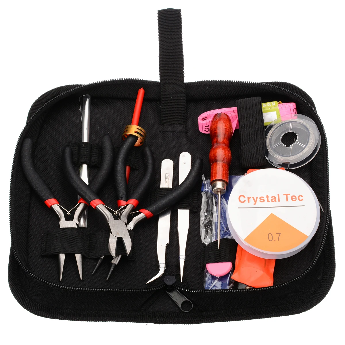 

1set Jewelry Making Tools With Storage Bag Ruler Scissors Pliers Packaging Tool Kit Jewelry Accessories for DIY Making Repairing
