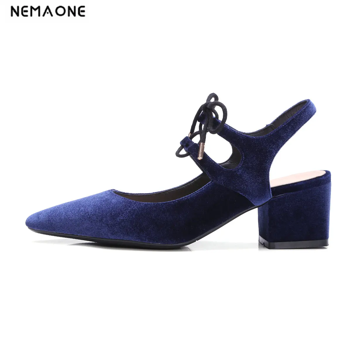 

2018 New lace up women pumps genuine leather high heels shoes pointed toe ladies shoes black red blue