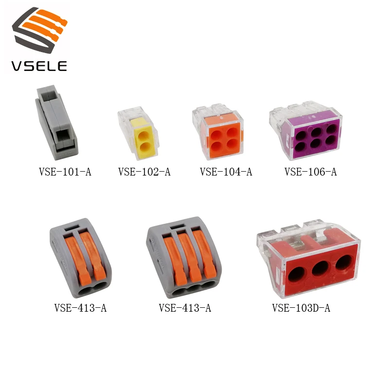 

VSELE VSE-101 102 104 106 412 413 103D wire connectors plug type spring clamping mini 773 compact connector terminal block