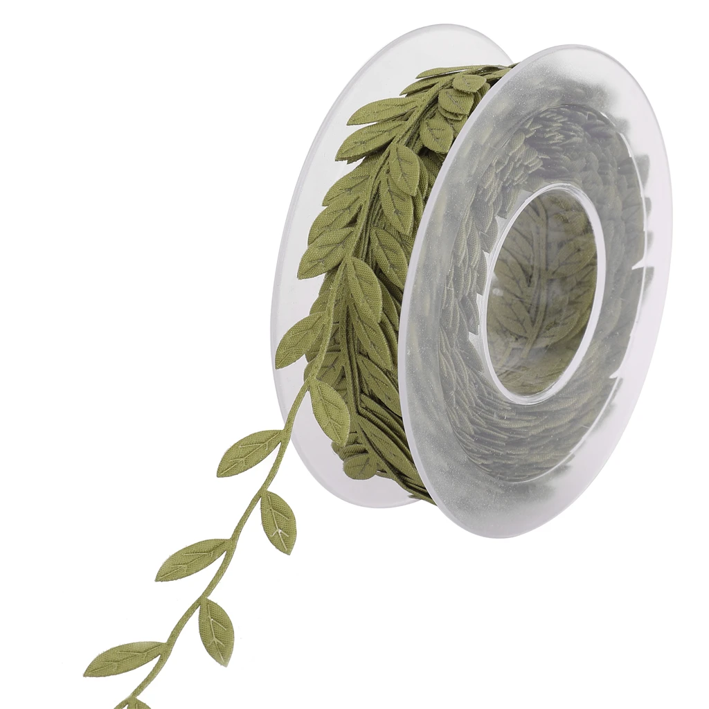 DIY 15m Leaves Ribbon Trim Wreath for Wedding Birthday Christmas Wall Crafts Dress Clothes Party Decor Scrapbooking Cardmaking